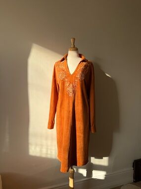 Modesees Burnt Orange Embroidered Dress NWT Boho Midi Dress Long Sleeve Size L